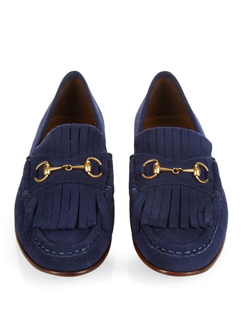 blue leather gucci horsebit loafer|gucci suede horsebit loafers.